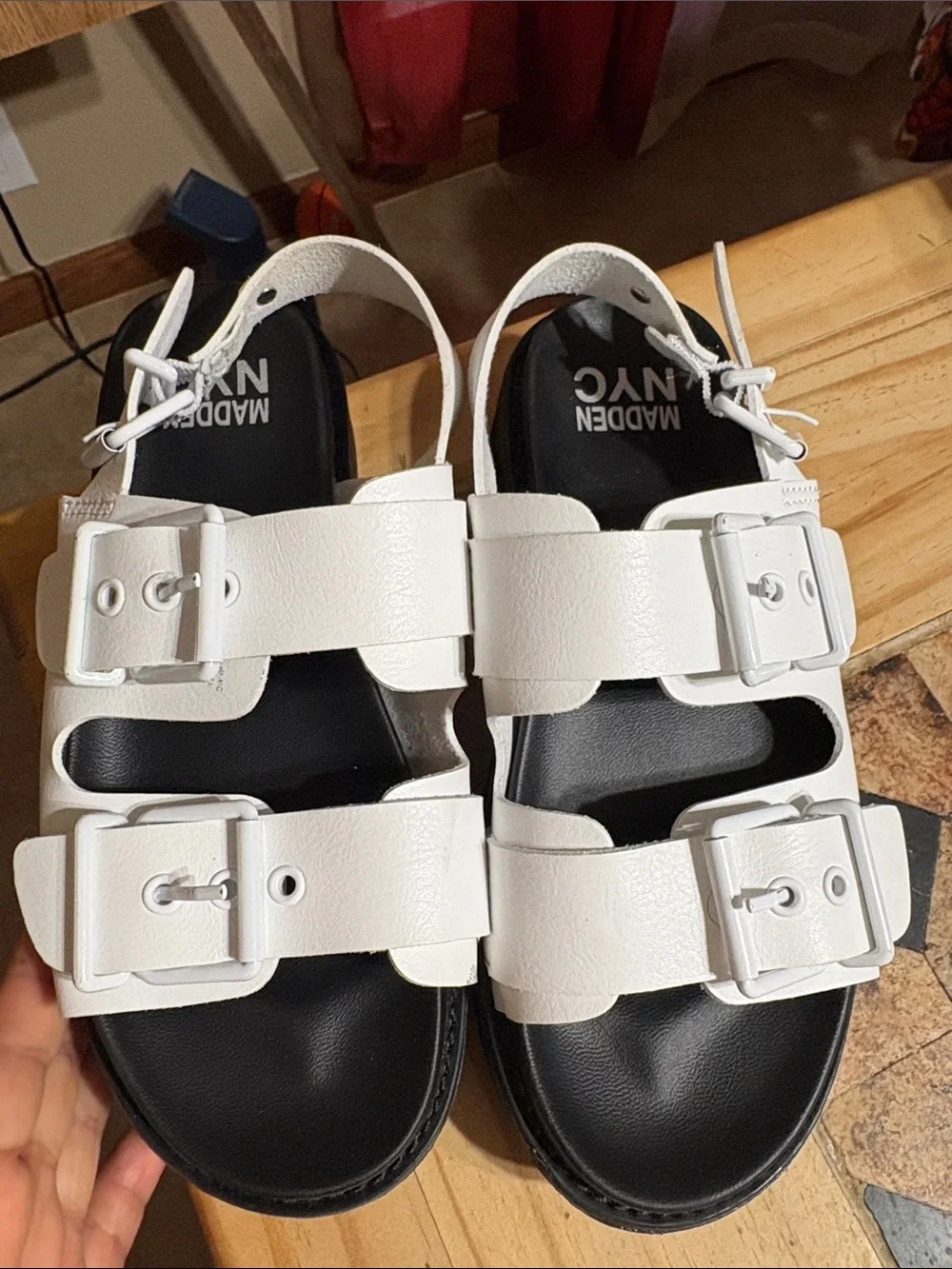 NWOT. Kids White Strappy Sandals with Black Sole